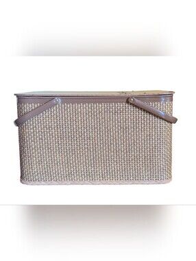 Vintage MCM Redmon Picnic Basket Brown Red Gingham Lined Pristine